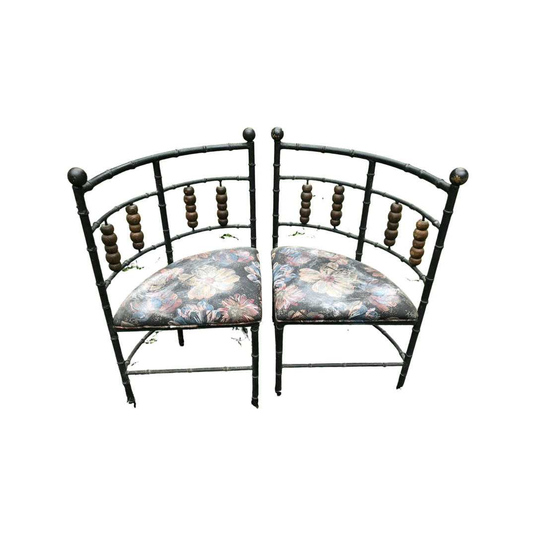 Vintage wrought iron tete a tete outdoor 2-seat bench