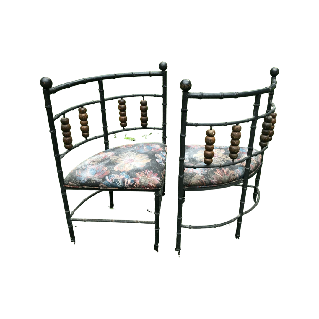 Vintage wrought iron tete a tete outdoor 2-seat bench